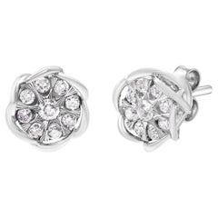 10K Weißgold 1/2 Karat Diamant Floral Cluster Swirl Ohrstecker mit Wirbel