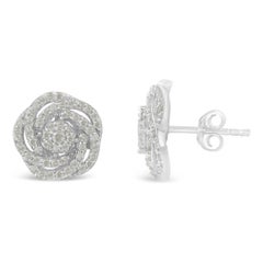10K White Gold 1/2 Carat Diamond Flower Stud Earring