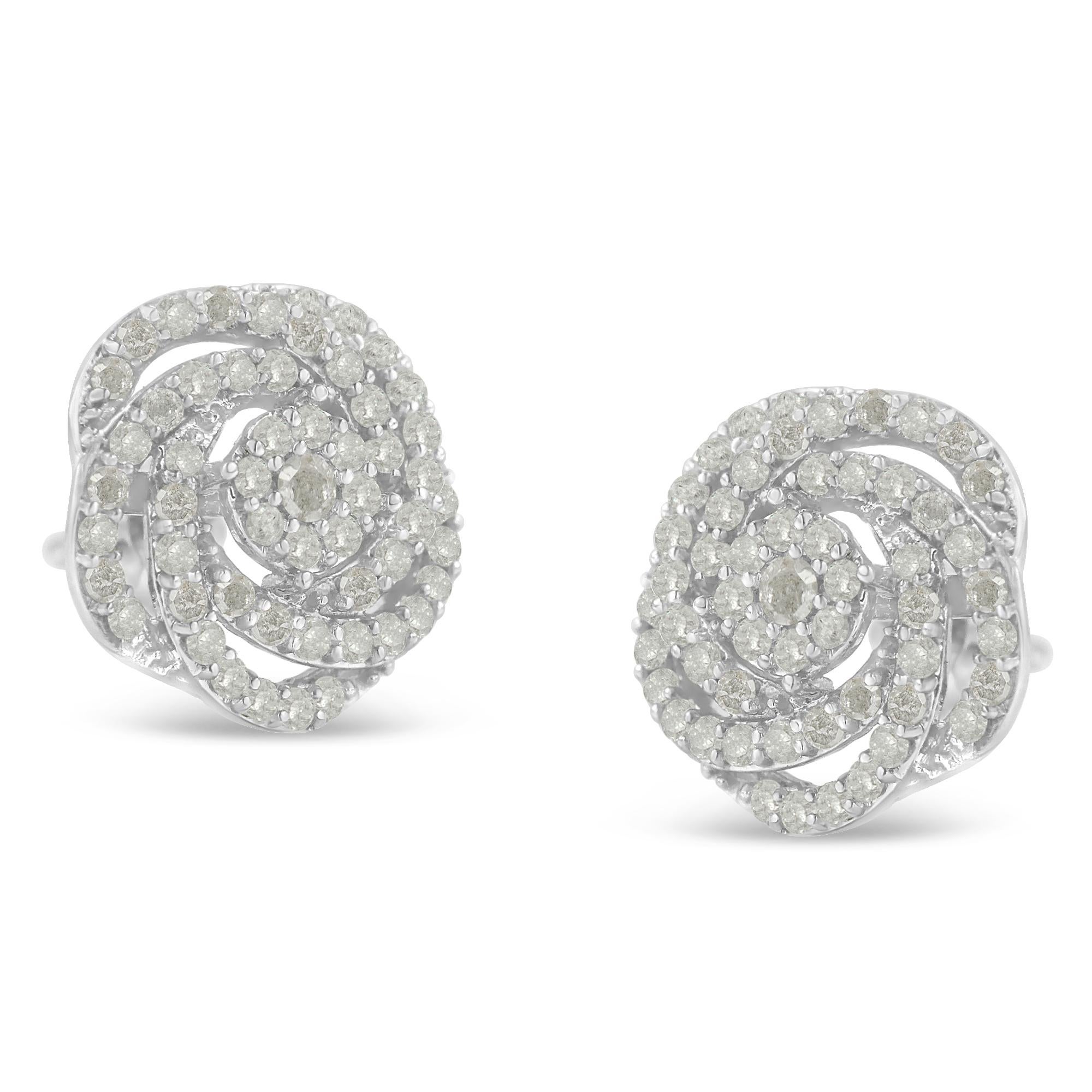 Contemporary 10K White Gold 1/2 Carat Diamond Flower Stud Earring For Sale
