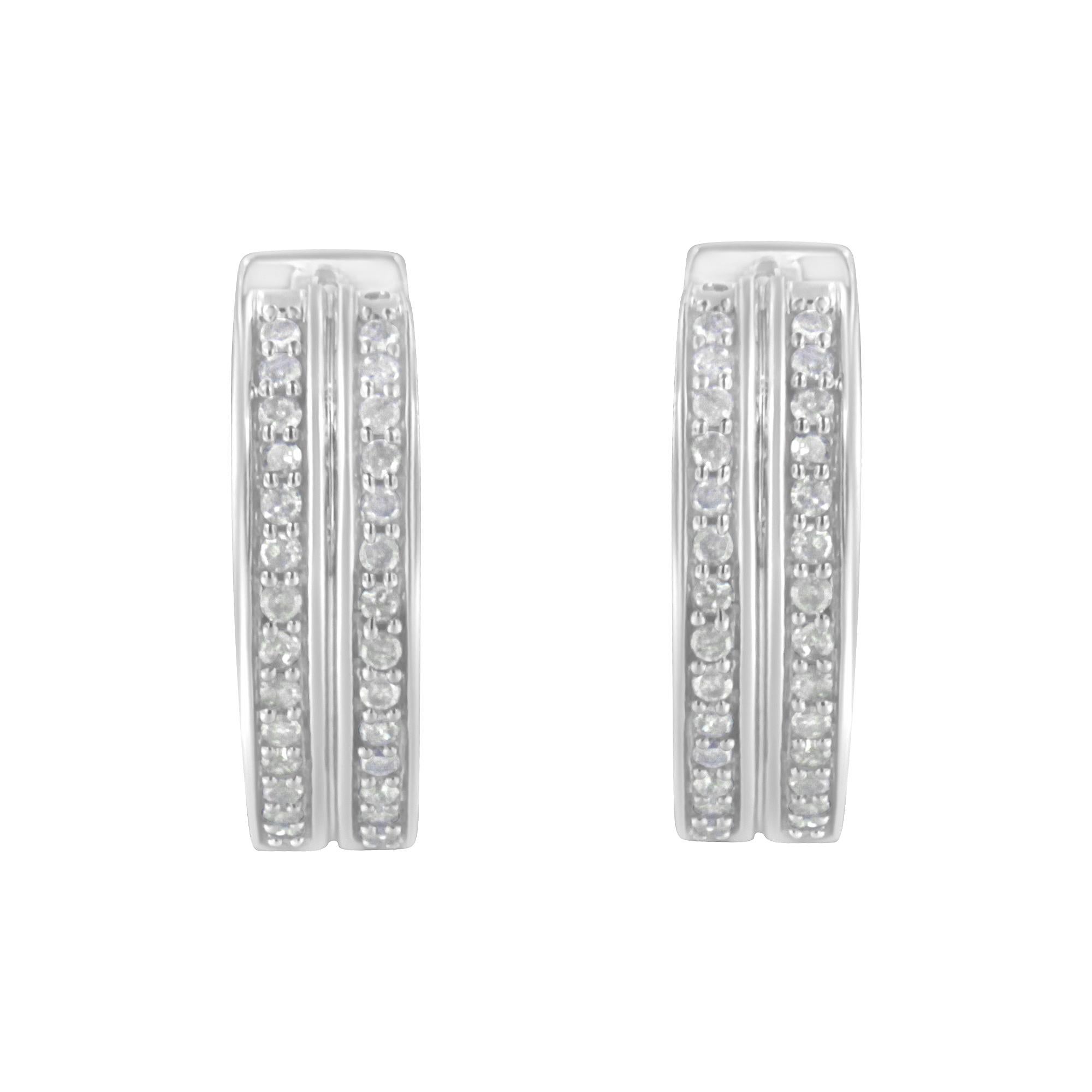 Contemporary 10K White Gold 1/2 Carat Diamond Hoop Earring For Sale