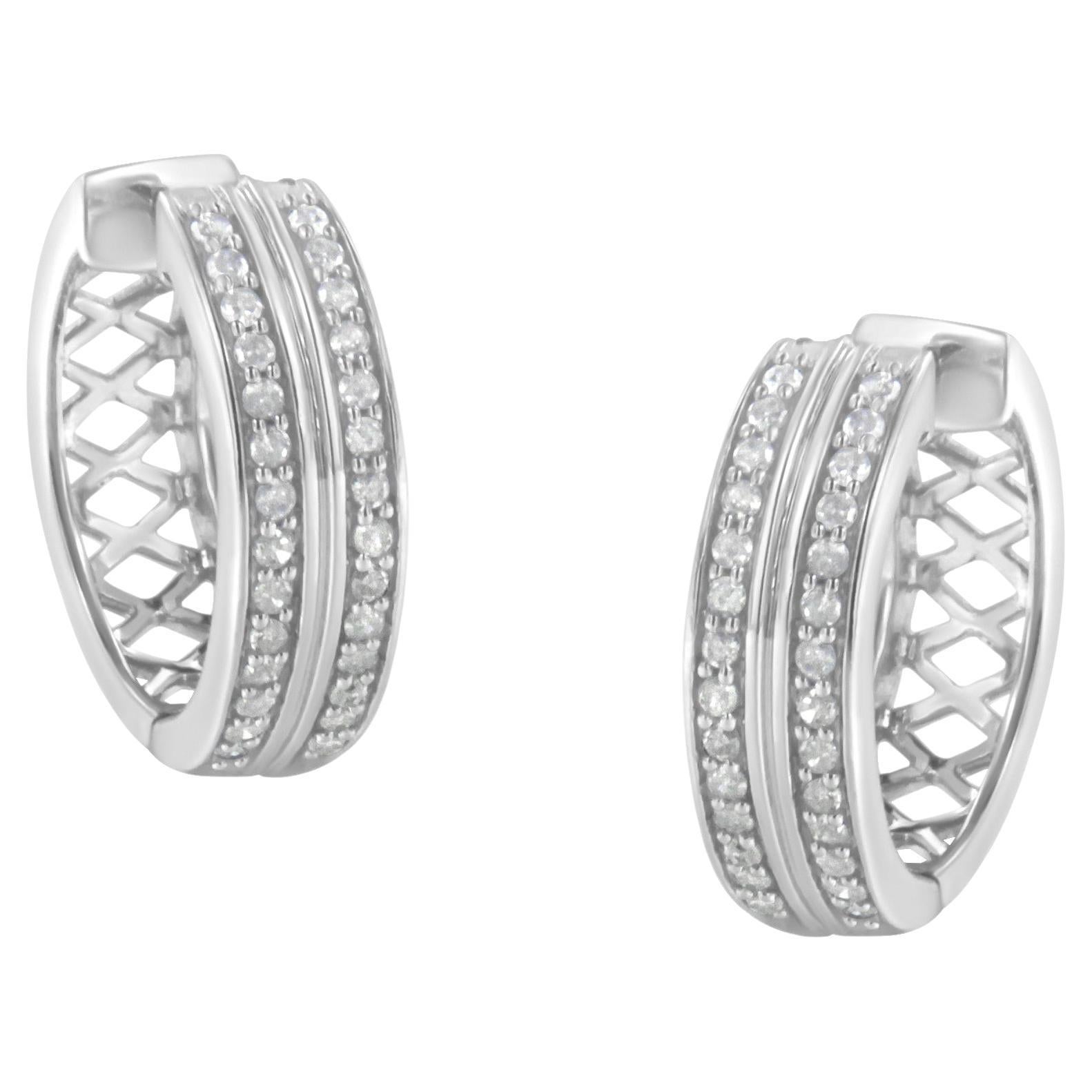 Orecchino a cerchio con diamante da 1/2 carato in oro bianco 10K