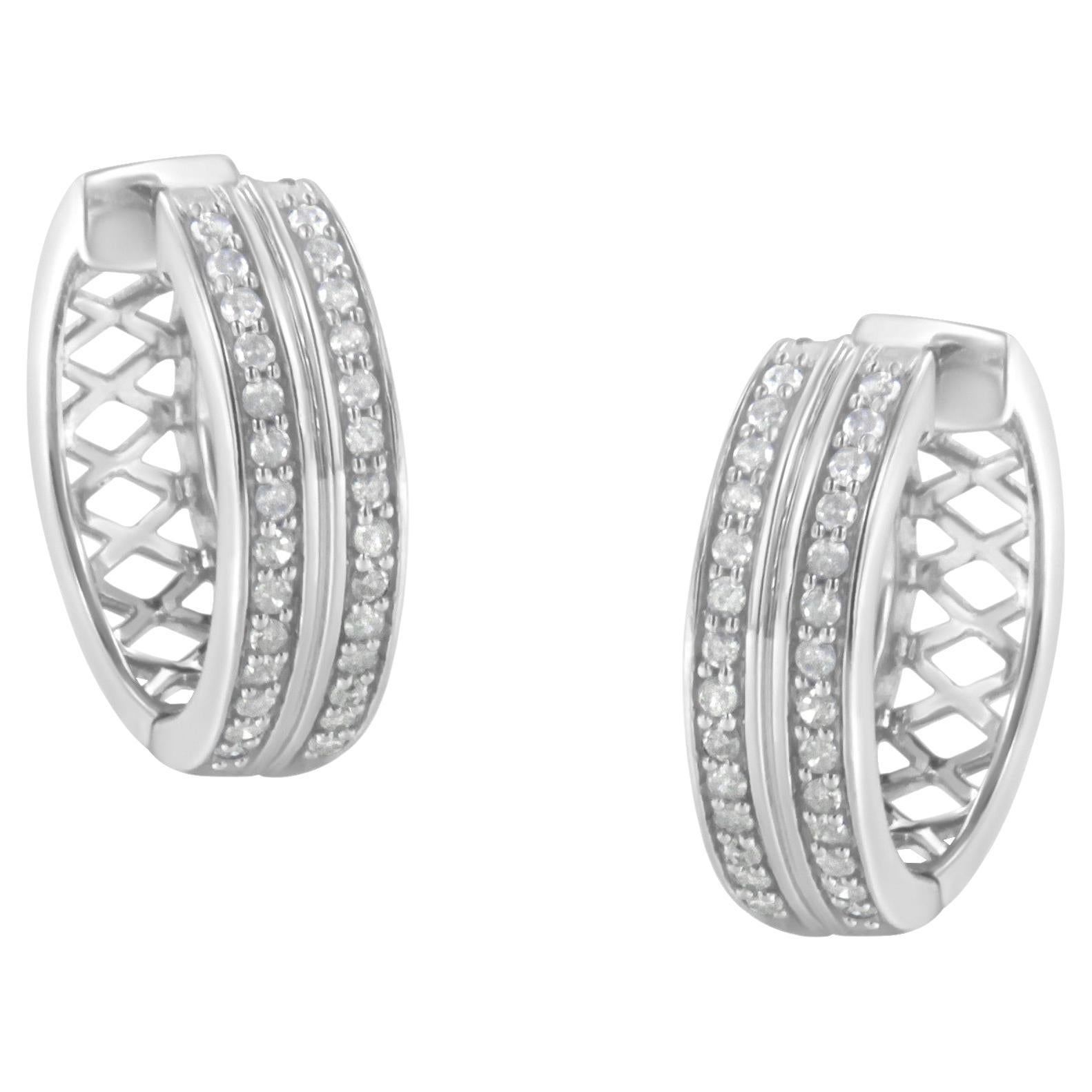 Boucles d'oreilles créoles en or blanc 10 carats et diamants 1/2 carat