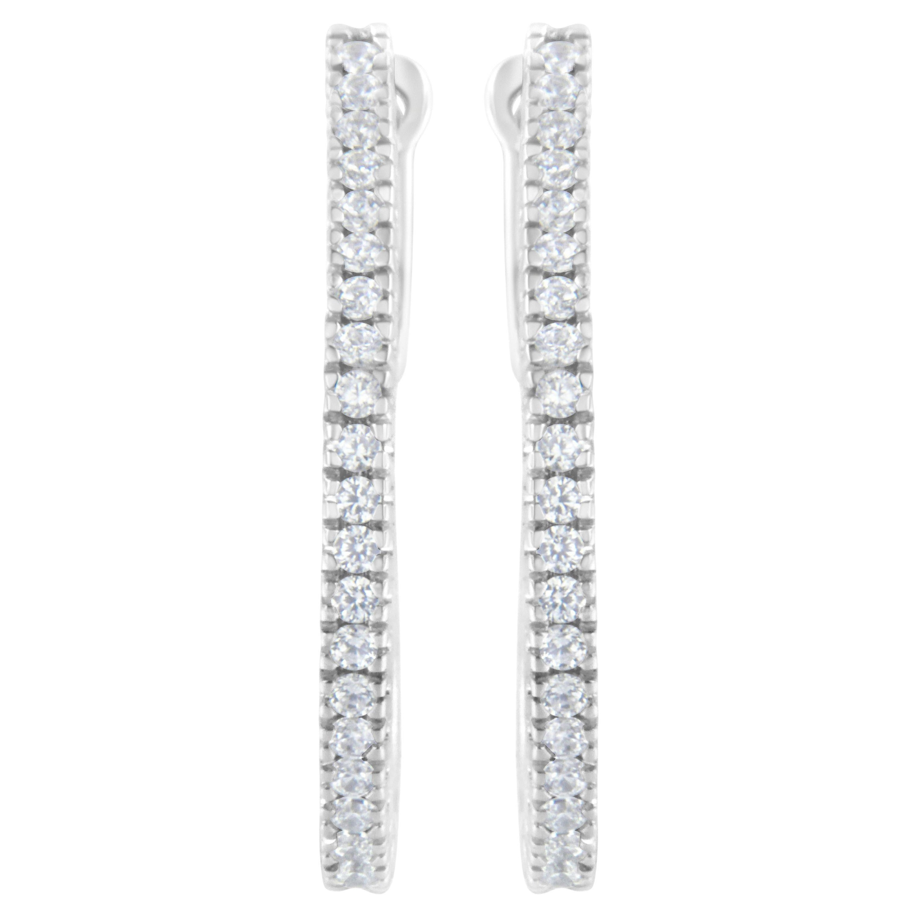 Orecchini a cerchio con diamante da 1/2 carato in oro bianco 10K