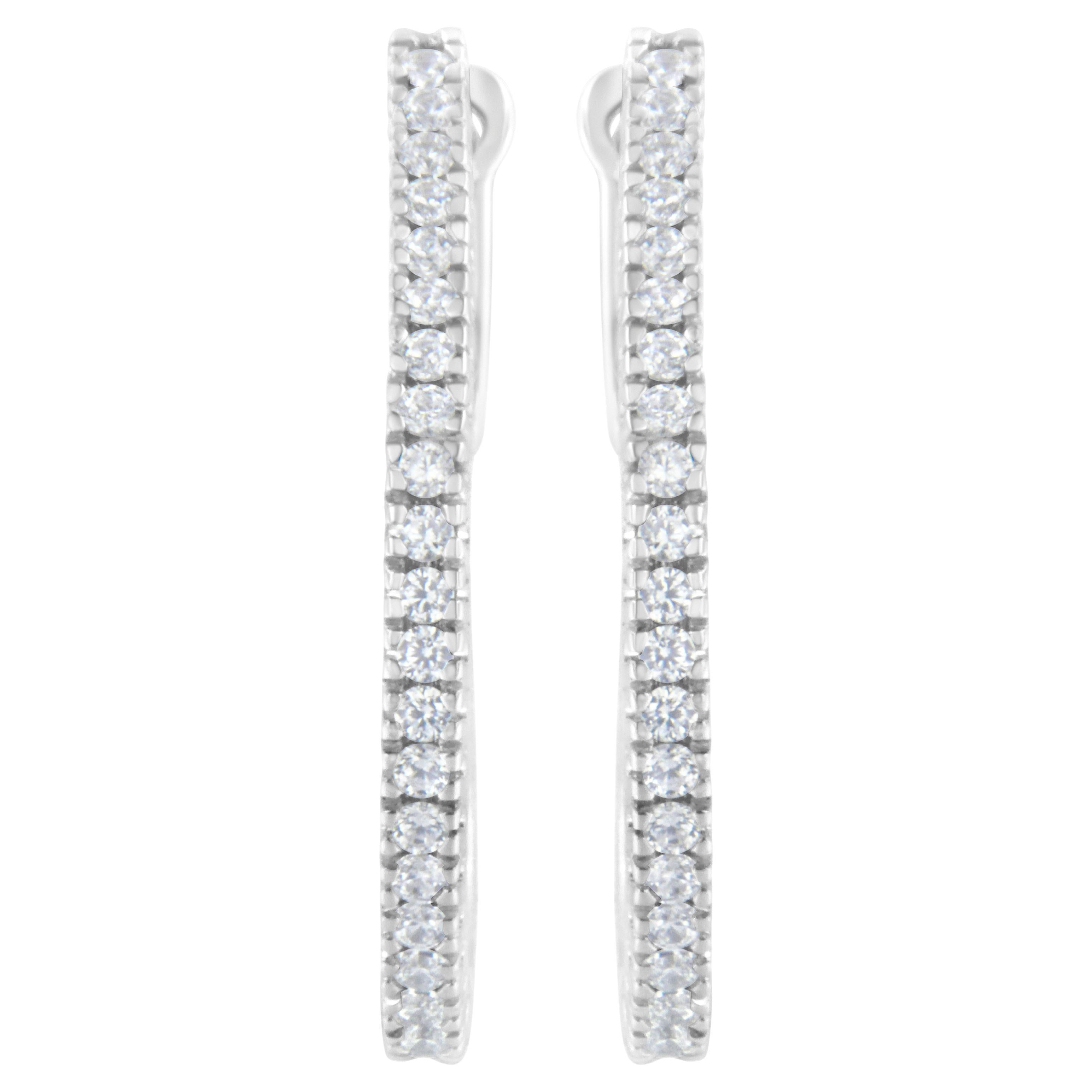 10K White Gold 1/2 Carat Diamond Hoop Earrings