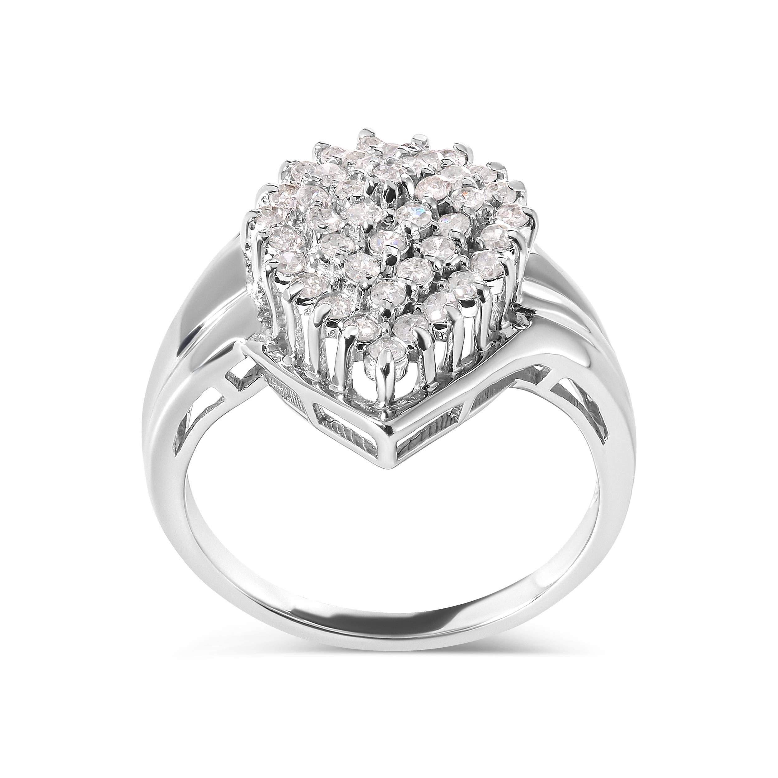 Round Cut 10K White Gold 1/2 Carat Diamond Pear Shaped Cluster Ring For Sale