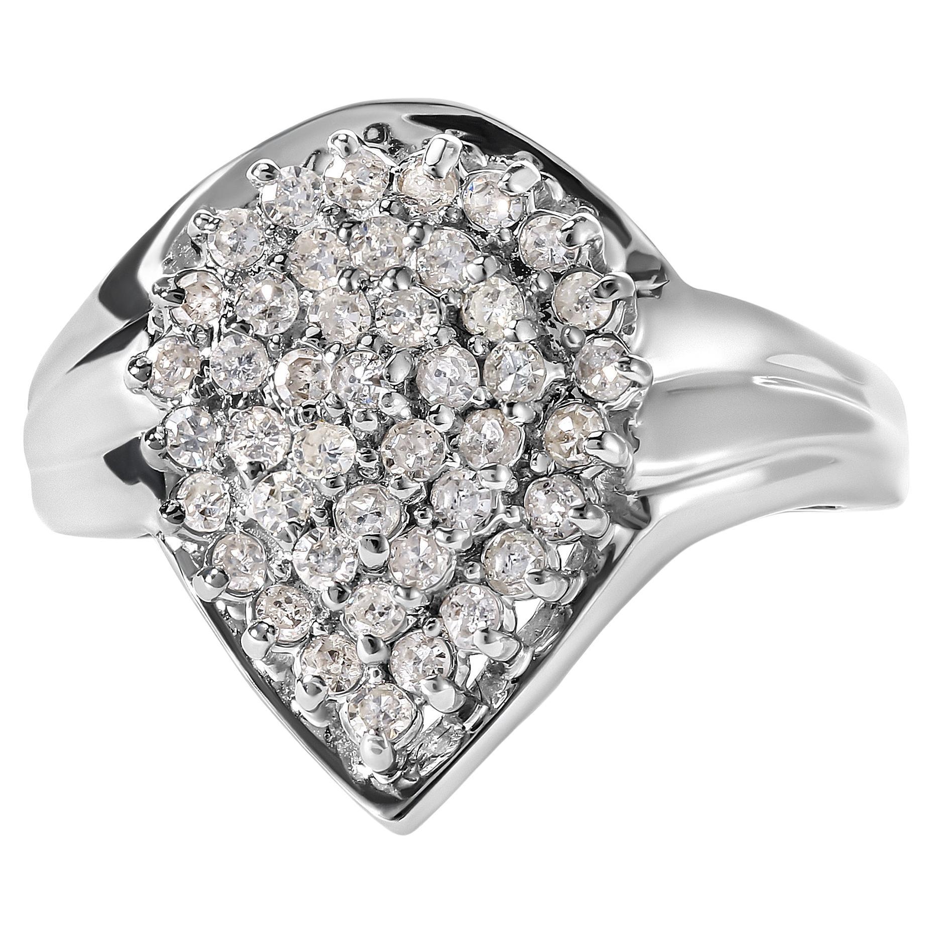 10K White Gold 1/2 Carat Diamond Pear Shaped Cluster Ring For Sale