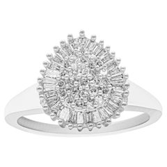 10k White Gold 1/2 Carat Diamond Pear Shaped Domed Pavé Cluster Halo Ring
