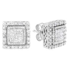 10K White Gold 1/2 Carat Invisible Set Princess-Cut Diamond Square Stud Earring