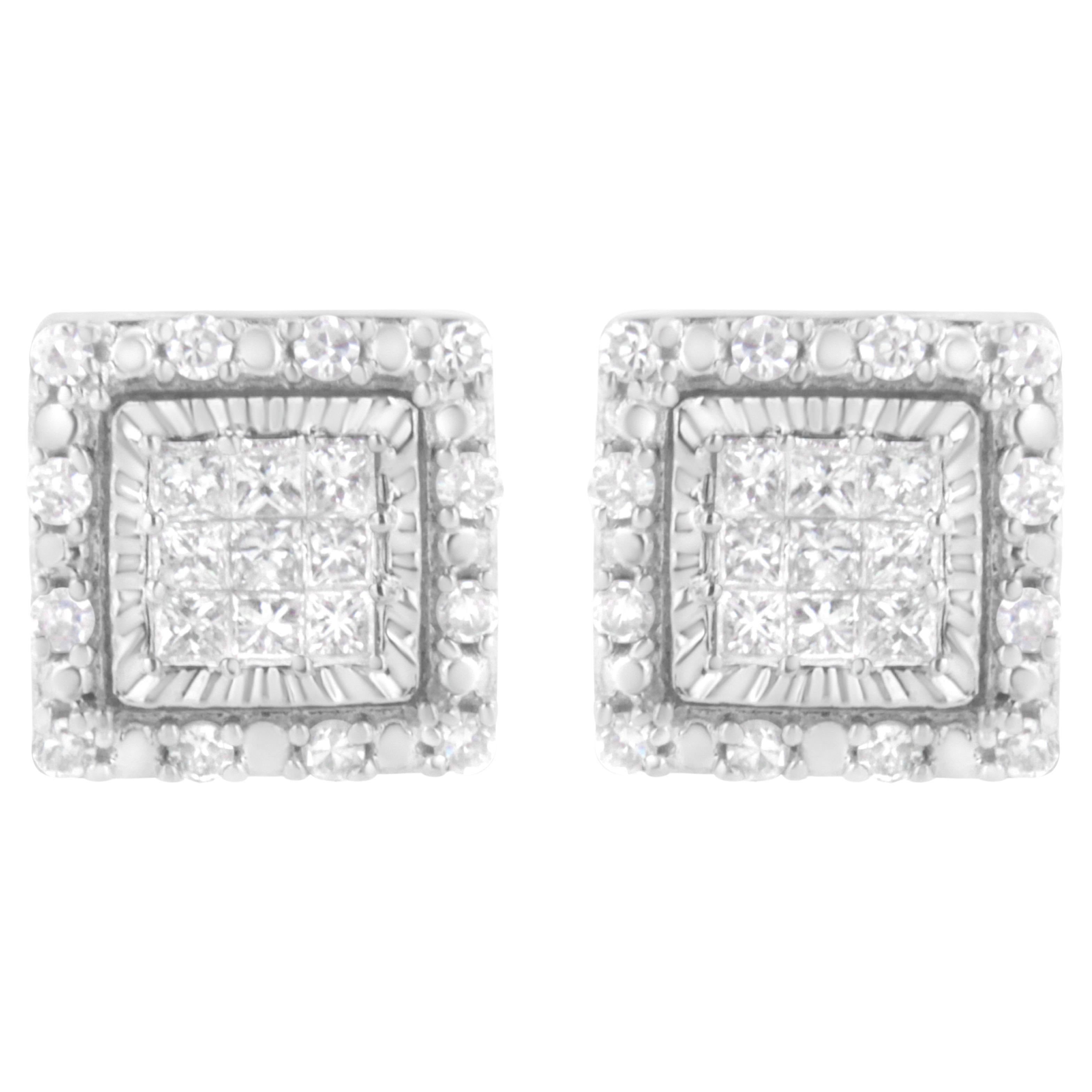10K White Gold 1/2 Carat Invisible Set Princess-Cut Diamond Square Stud Earring