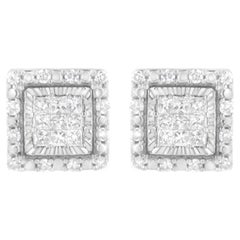 10K White Gold 1/2 Carat Invisible Set Princess-Cut Diamond Square Stud Earring