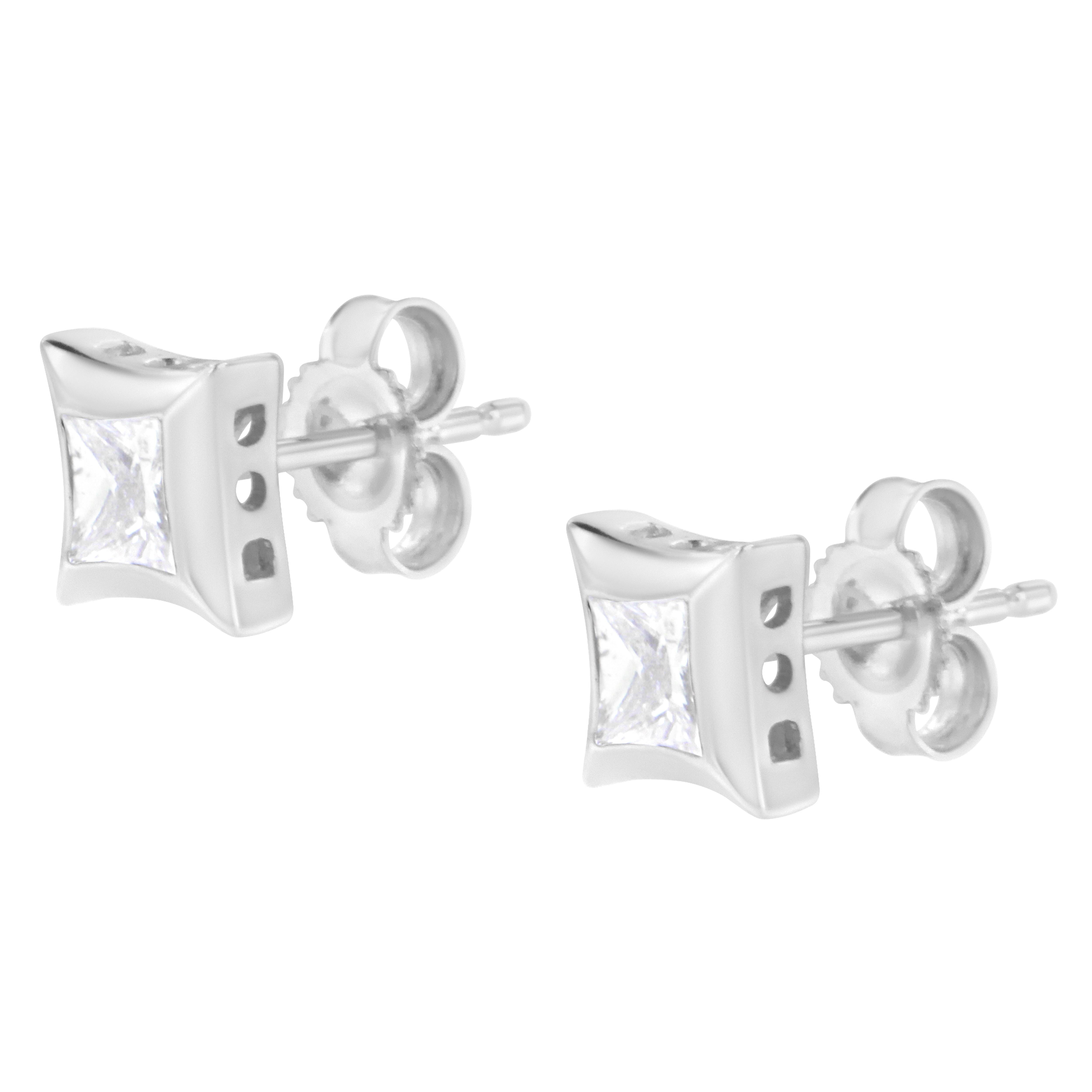 Princess Cut 10K White Gold 1/2 Carat Invisible Set Princess-Cut Diamond Stud Earrings For Sale