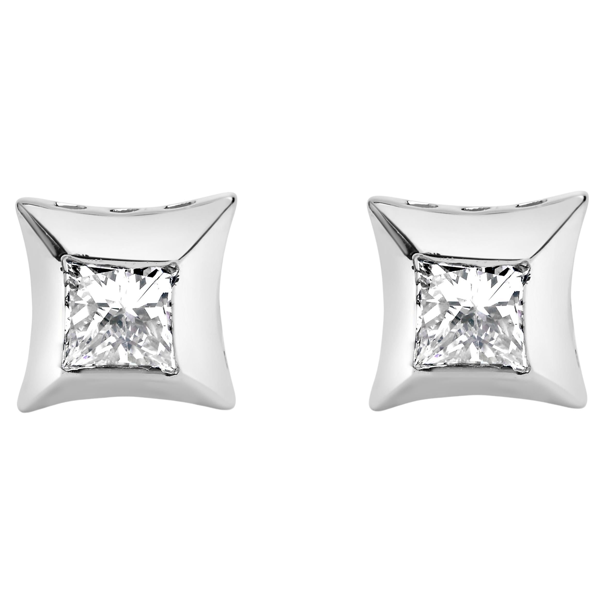 10K White Gold 1/2 Carat Invisible Set Princess-Cut Diamond Stud Earrings