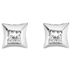 10K White Gold 1/2 Carat Invisible Set Princess-Cut Diamond Stud Earrings