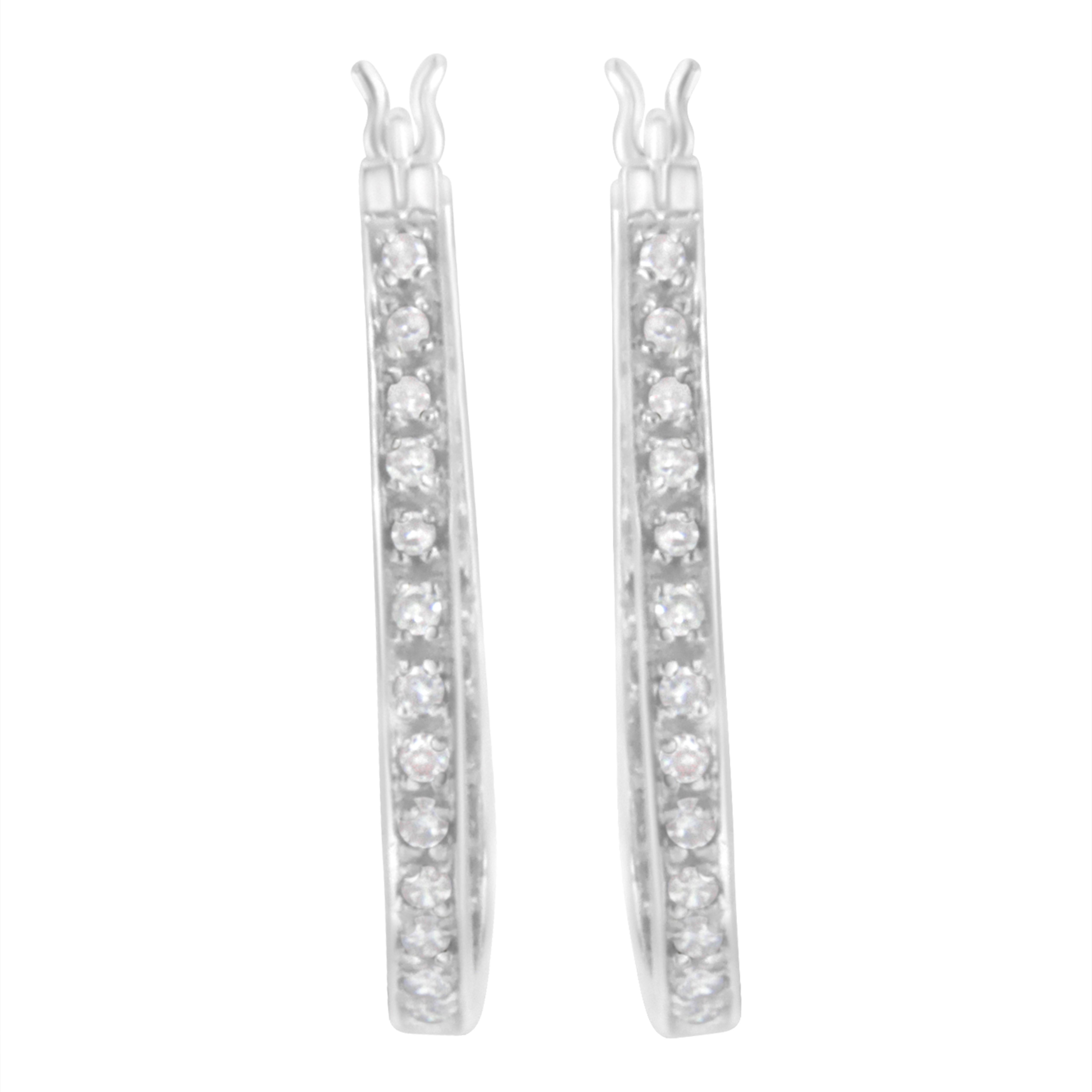Contemporary 10K White Gold 1/2 Carat Prong-Set Round-Cut Diamond Inside Out Hoop Earrings