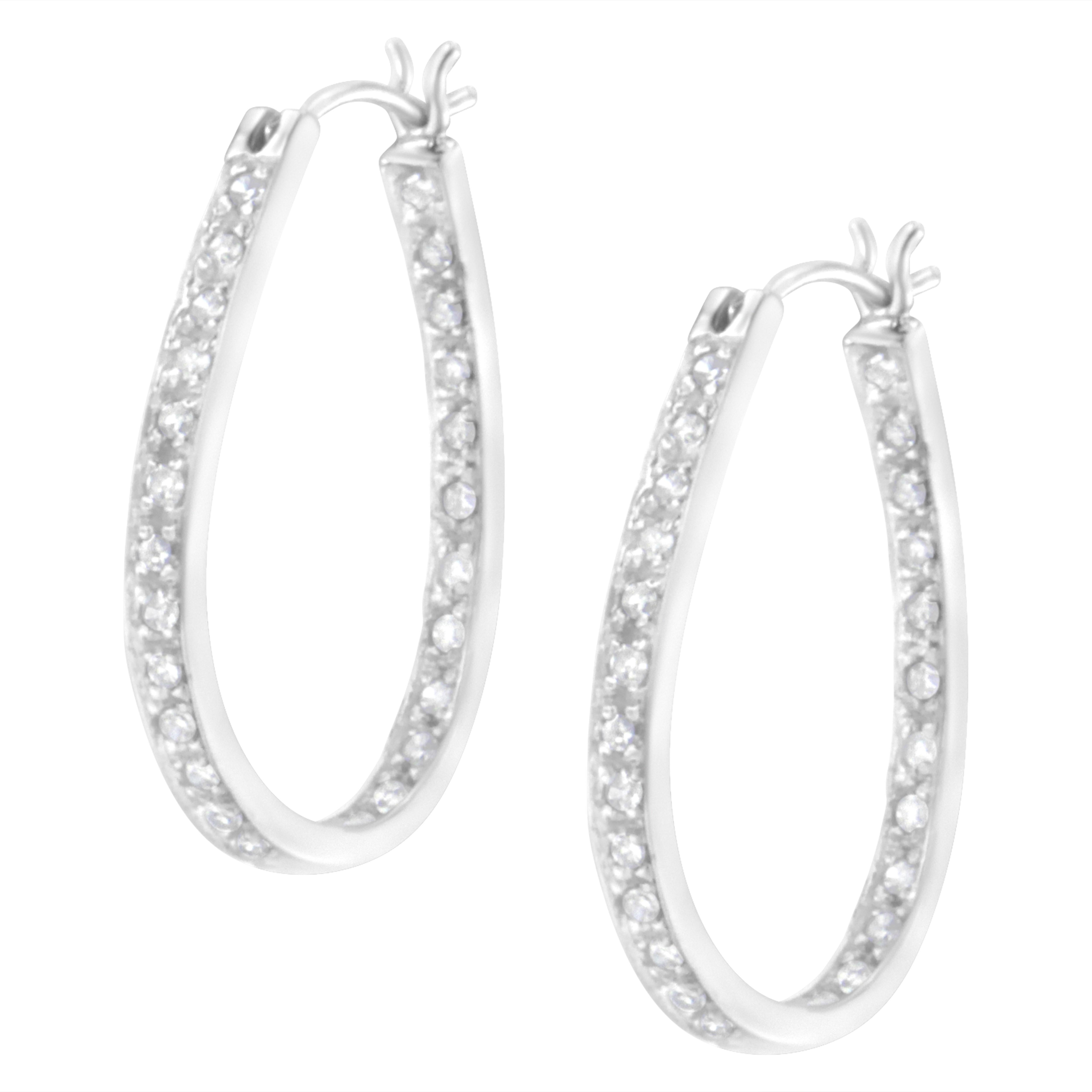 10K White Gold 1/2 Carat Prong-Set Round-Cut Diamond Inside Out Hoop Earrings In New Condition In New York, NY