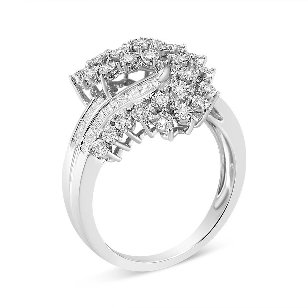 Round Cut 10K White Gold 1/2 Carat Round and Baguette-Cut 