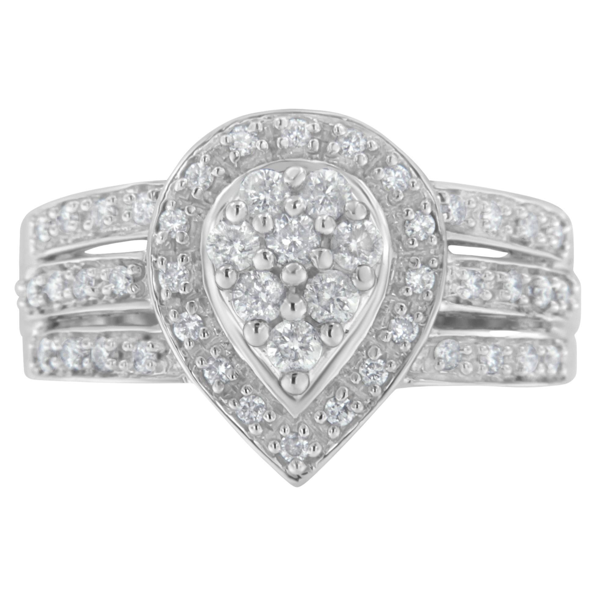 For Sale:  10K White Gold 1/2 Carat Round Cut Diamond Teardrop Ring