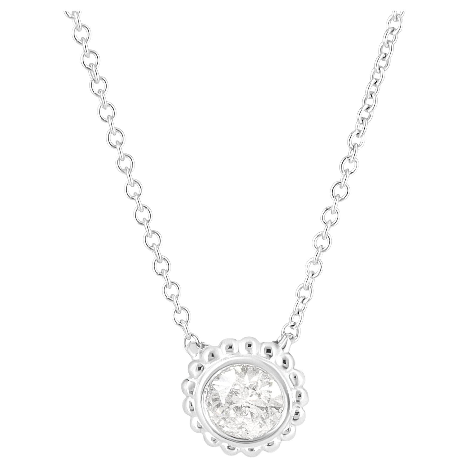 10K White Gold 1/2 Carat Round Diamond Sunflower Finish Pendant Necklace For Sale