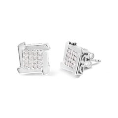10K White Gold 1/2 Cttw Composite Princess Diamond Square and Swirl Stud Earring