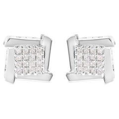 10K Weißgold 1/2 Cttw Composite Prinzessin-Diamant-Ohrstecker mit Wirbel