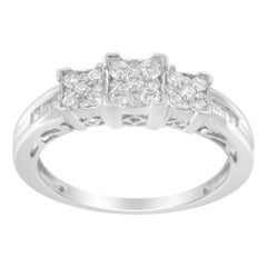 10K White Gold 1/2 Cttw Diamond 3 Stone Design with 3 Square Engagement Ring
