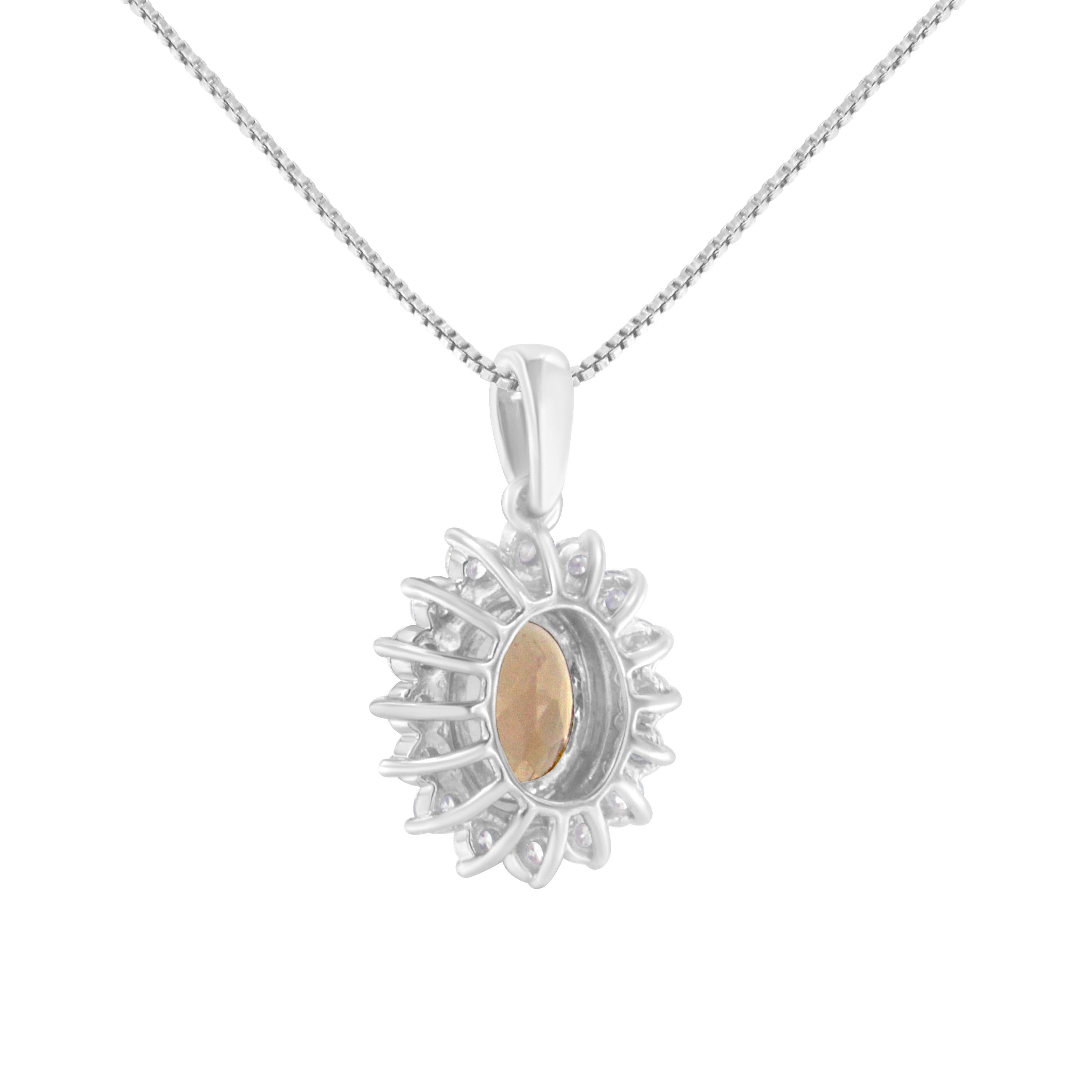 Contemporary 10K White Gold 1/2 Cttw Diamond and Morganite Gemstone Oval Pendant Necklace For Sale