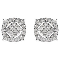 Orecchini con perno composito a forma di cuscino con diamante da 1/2 cttw in oro bianco 10K