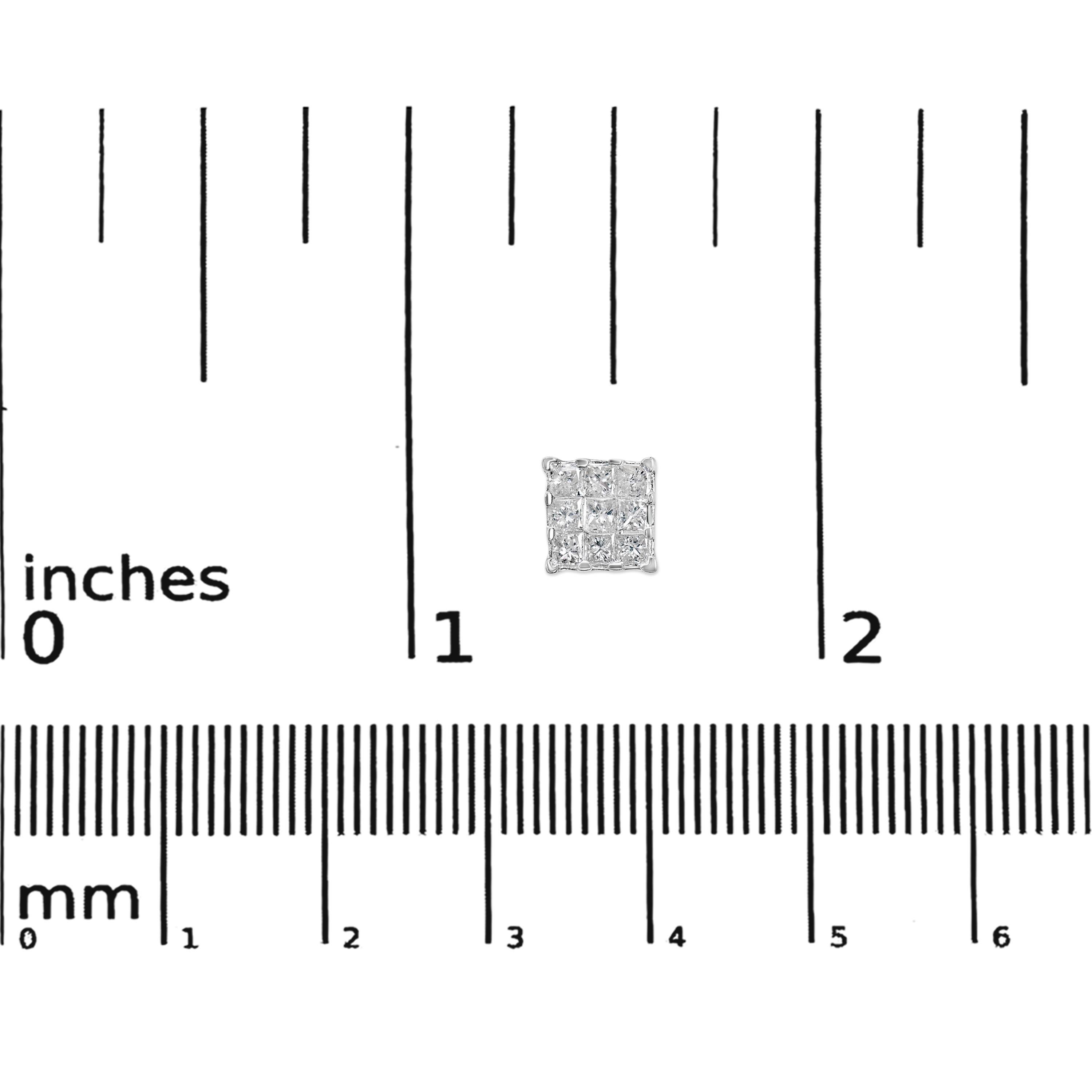 10K Weißgold 1/2 Cttw Diamant im Prinzessinnenschliff 9 Stone Composite Ohrstecker Damen