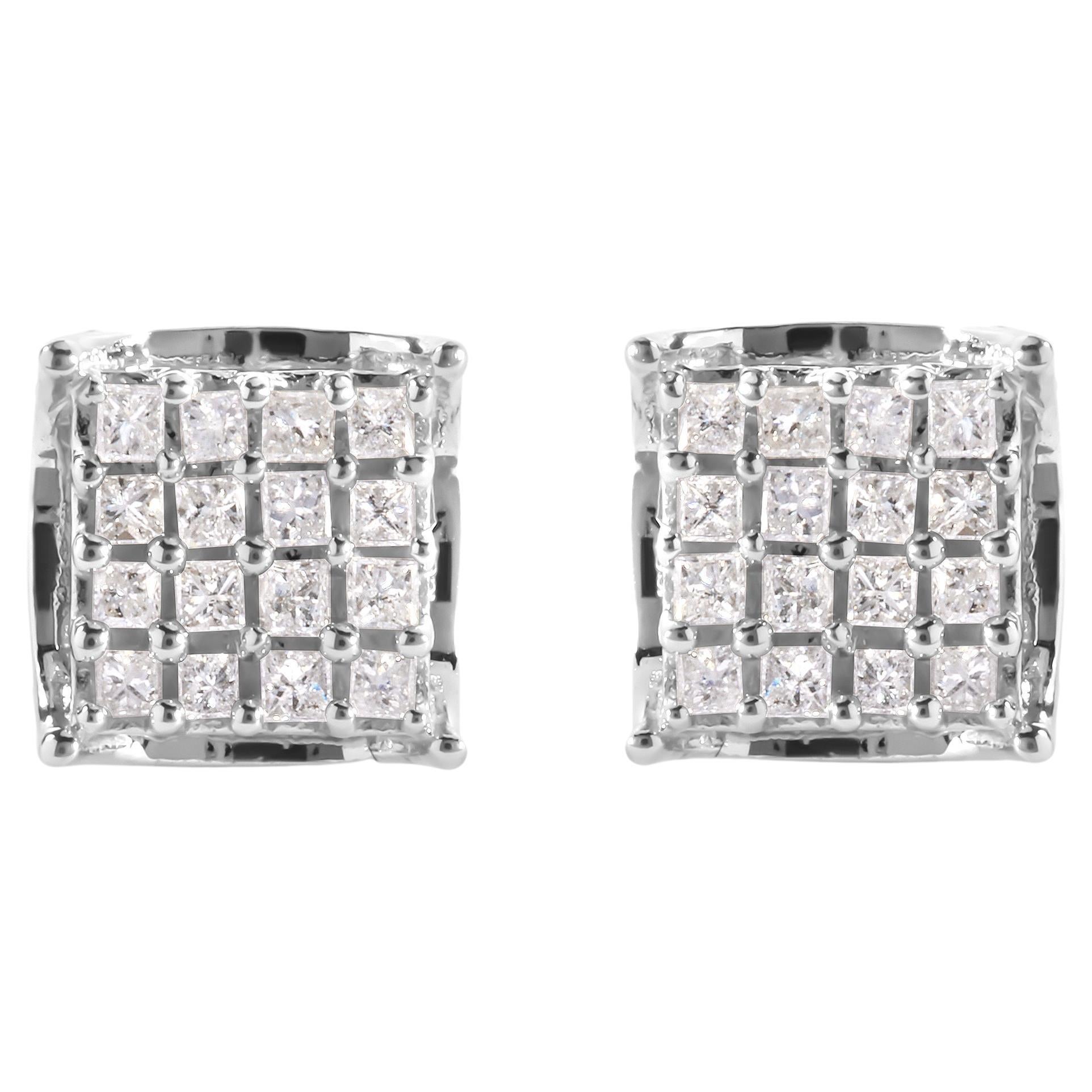 10K White Gold 1/2 Cttw Princess Diamond Classic Composite Stud Earrings