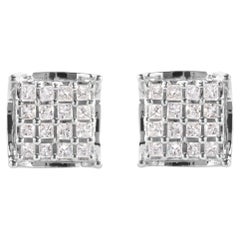 10K White Gold 1/2 Cttw Princess Diamond Classic Composite Stud Earrings