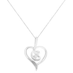 10K White Gold 1/25 Carat Round-Cut Diamond Swirl Heart Pendant Necklace