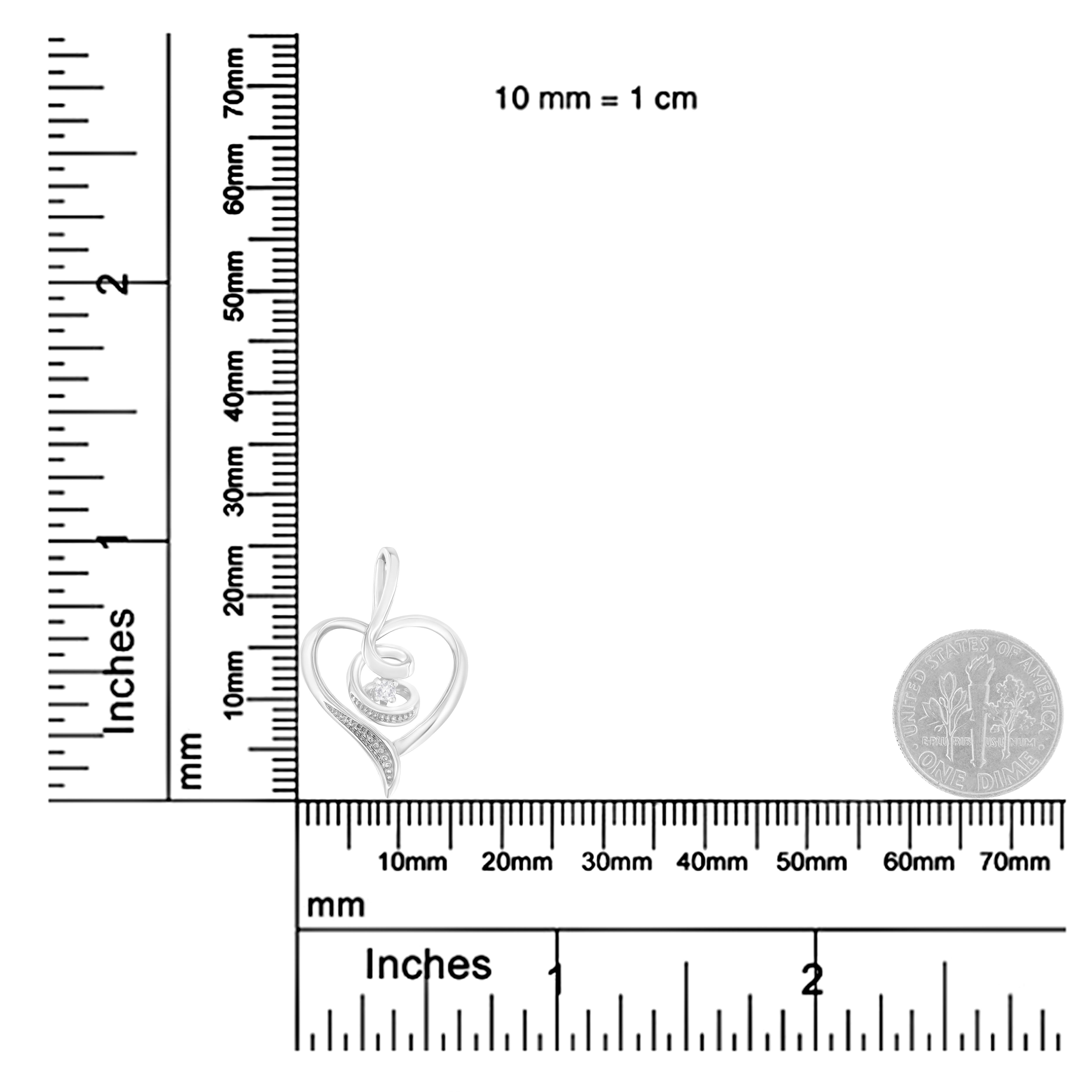 Round Cut 10K White Gold 1/25 Carat Round-Cut Diamond Swirl Heart Pendant Necklace For Sale