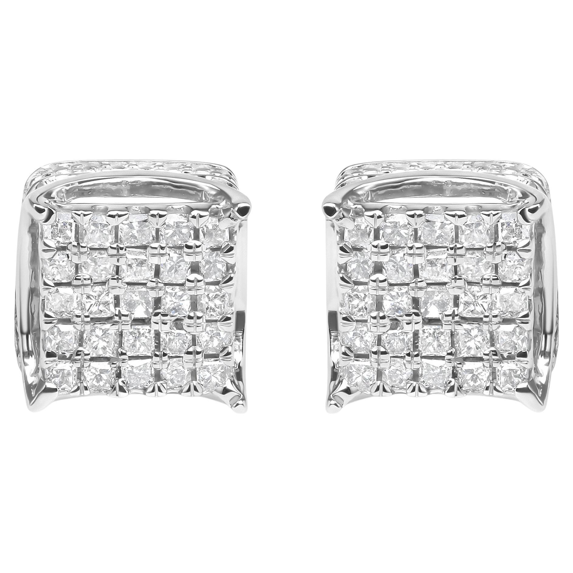 10K White Gold 1/2ct Princess Cut Diamond Square Shaped Multi Stone Stud Earring