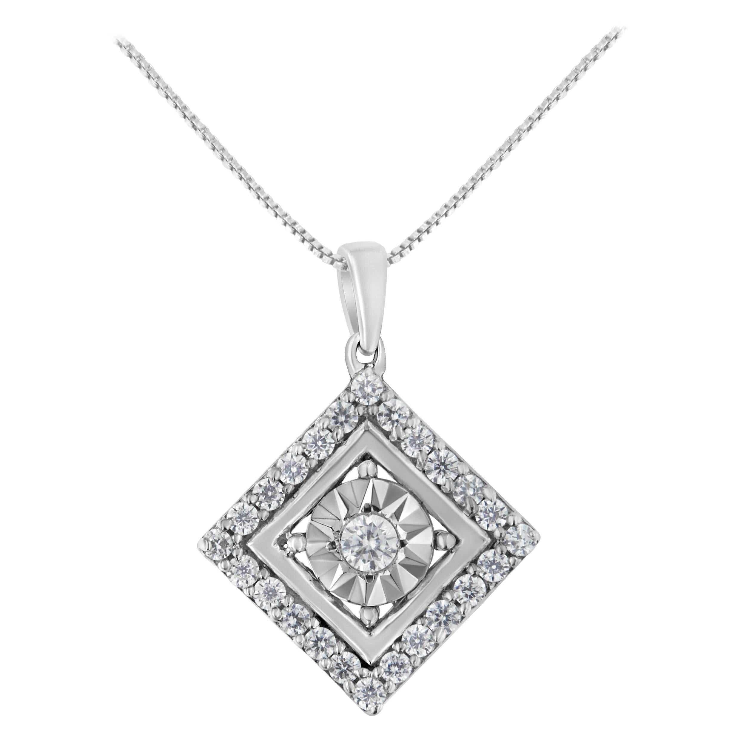 Collier pendentif carré I-J, I2-I3 en or blanc 10 carats avec diamants 1/2 carat TDW