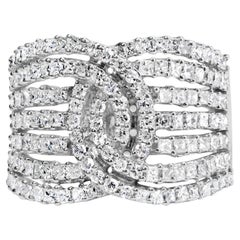 Anello a 7 file intrecciate con diamanti rotondi e principesse in oro bianco 10K da 1 3/4 Ctw