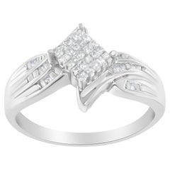 10K White Gold 1/3 Carat Diamond Bypass Style Cocktail Ring