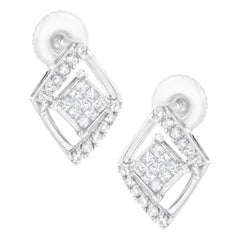 10K White Gold 1/3 Carat Diamond Double Triangle Composite Stud Earrings
