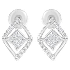 10K White Gold 1/3 Carat Diamond Double Triangle Composite Stud Earrings