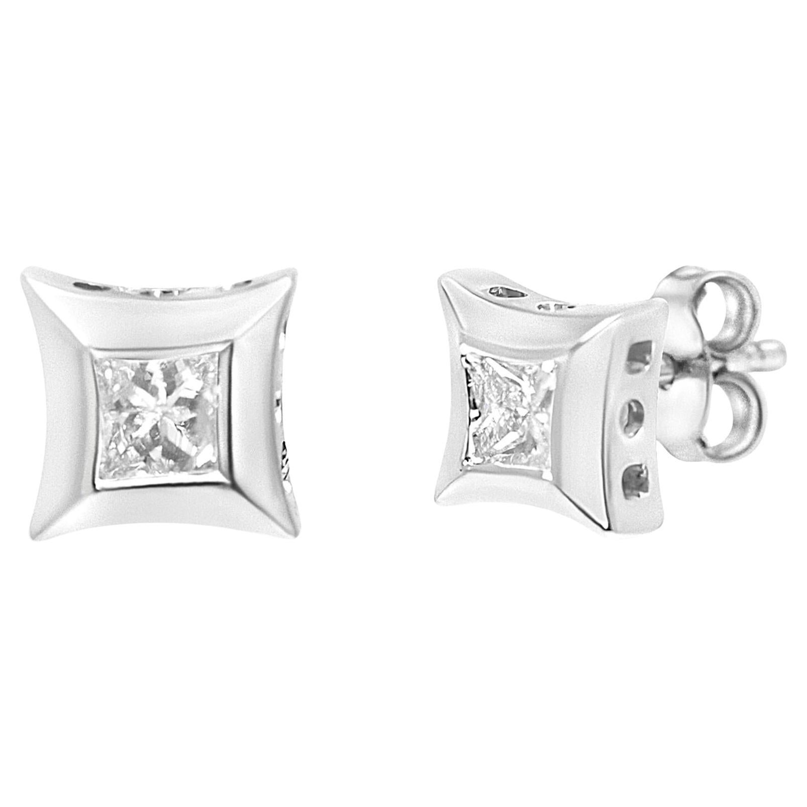 10K White Gold 1/3 Cttw Invisible Set Style Princess-Cut Diamond Stud Earrings