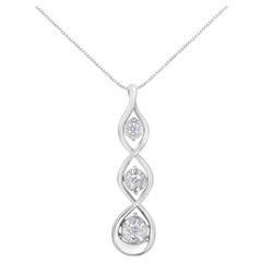 10K White Gold 1/4 Carat 3-Stone Diamond Drop Twisted Pendant Necklace