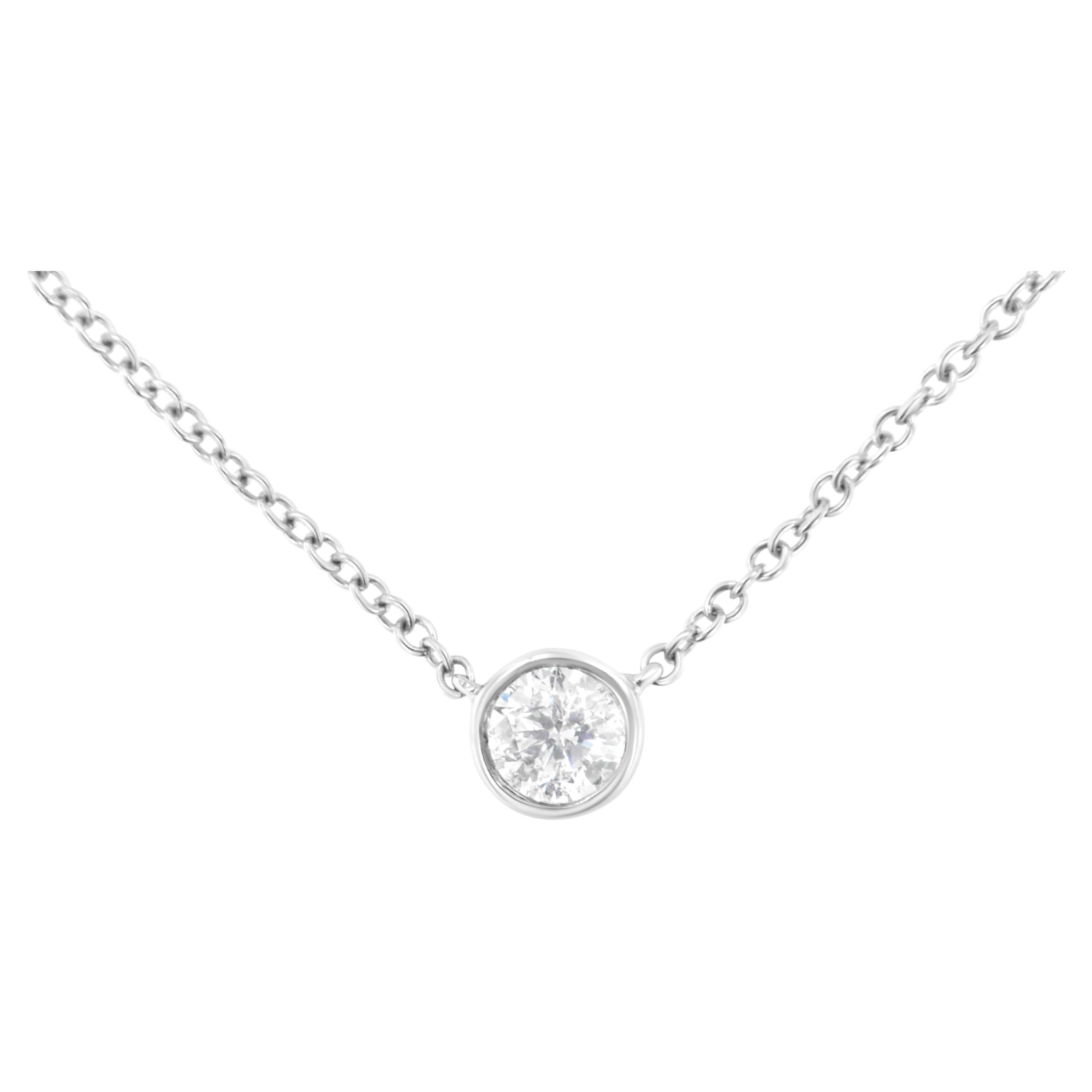 10K White Gold 1/4 Carat Bezel Round-Cut Diamond Solitaire Pendant Necklace For Sale