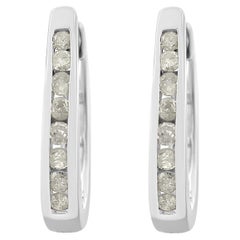 10K White Gold 1/4 Carat Channel Set Diamond Hoop Earrings