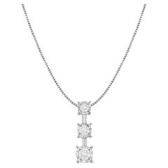 10K White Gold 1/4 Carat Diamond 3 Stone Drop Pendant Necklace