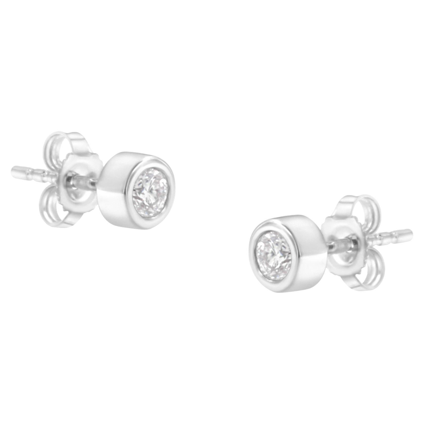 10K White Gold 1/4 Carat Diamond Bezel Stud Earrings