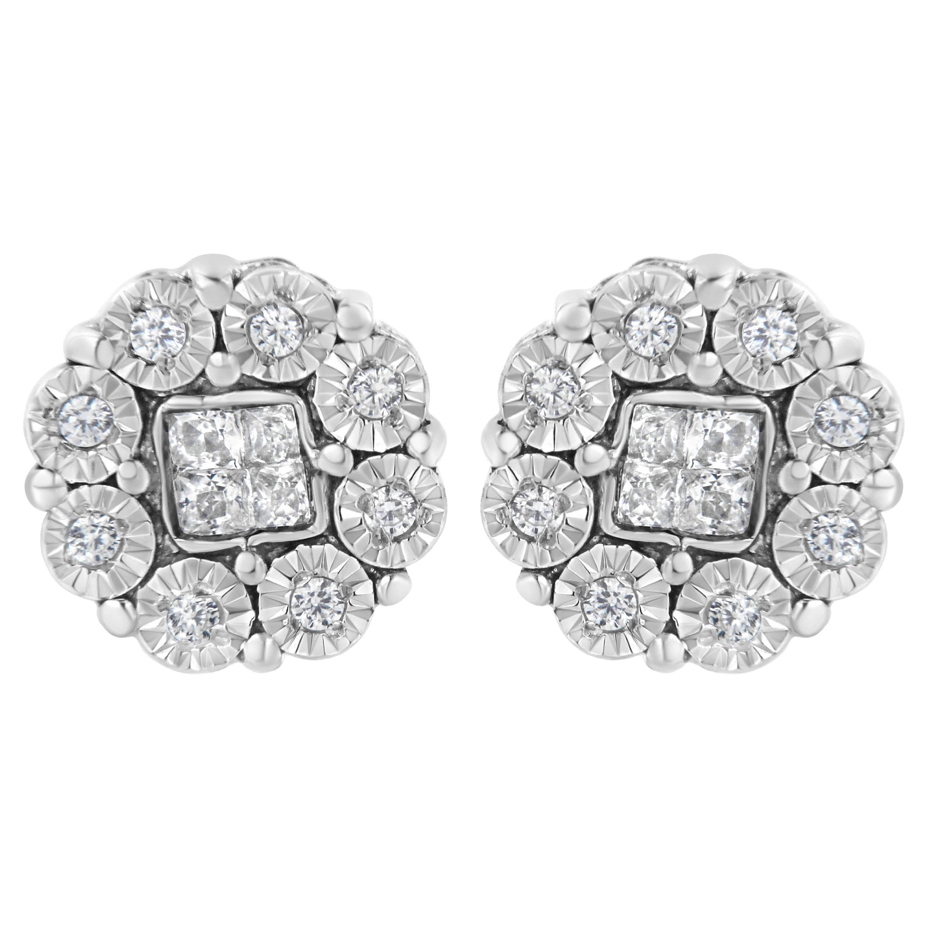 10K White Gold 1/4 Carat Diamond Floral Cluster Stud Earring
