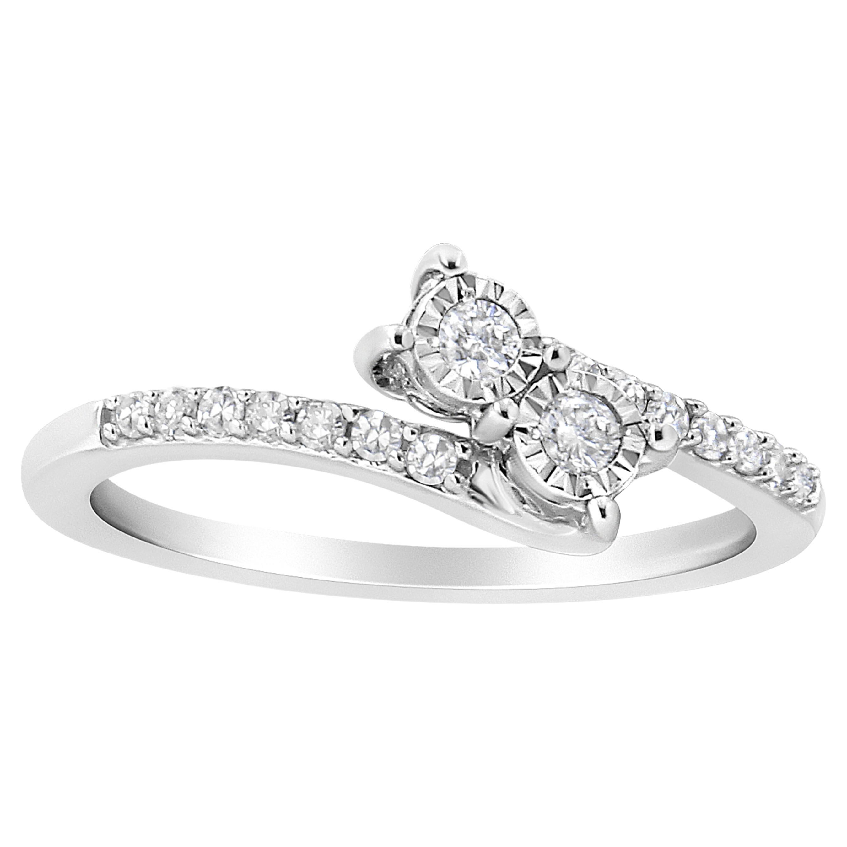 10k White Gold 1/4 Carat Miracle Set Round Cut Diamond Two-Stone Ring For Sale