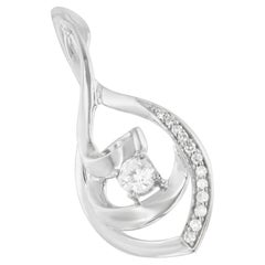 10K White Gold 1/4 Carat Round Cut Diamond Fashion Pendant Necklace