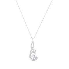 10K White Gold 1/4 Carat Round Cut Diamond Sparkling Spiral Pendant Necklace