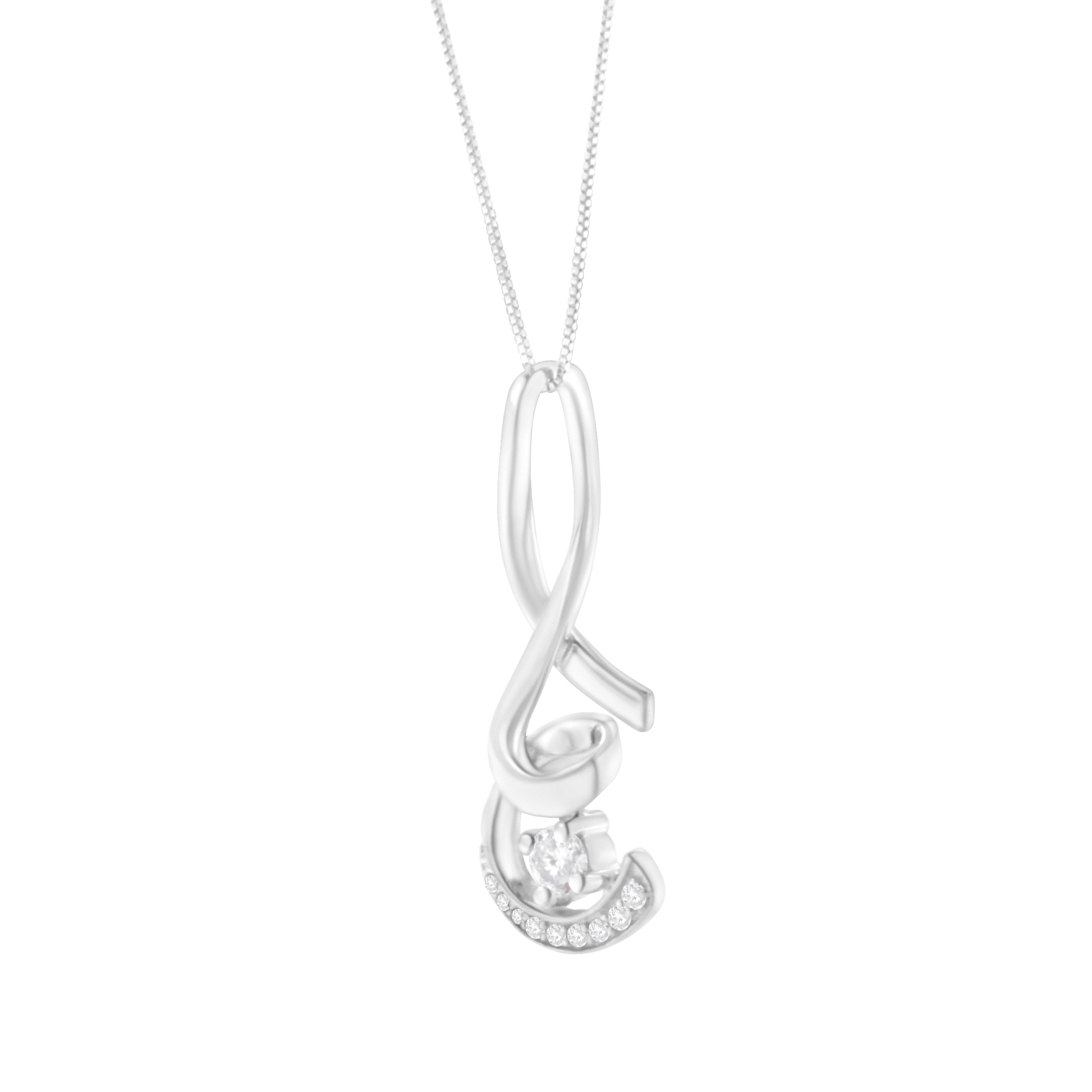 Contemporain Collier pendentif en or blanc 10 carats avec diamants en forme de spirale scintillants de 1/4 carat en vente