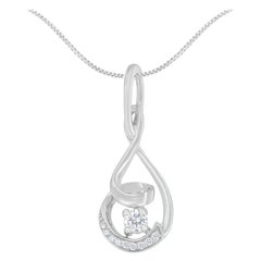 10K White Gold 1/4 Carat Round Cut Diamond Spiral Link Pendant Necklace